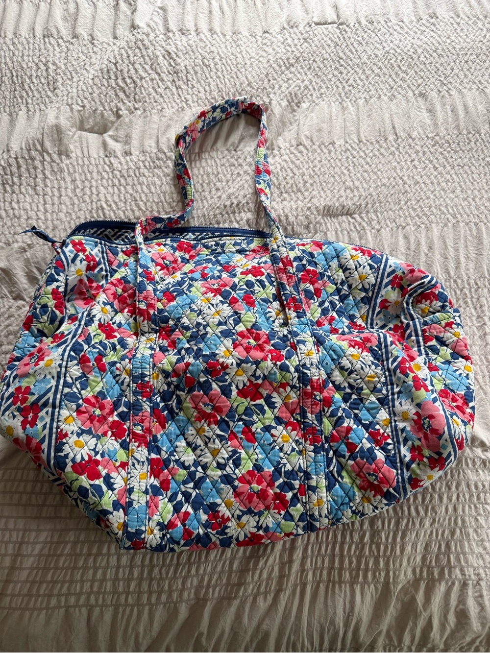 Vera Bradley Quilted Floral Tote in Blue, Pink and White